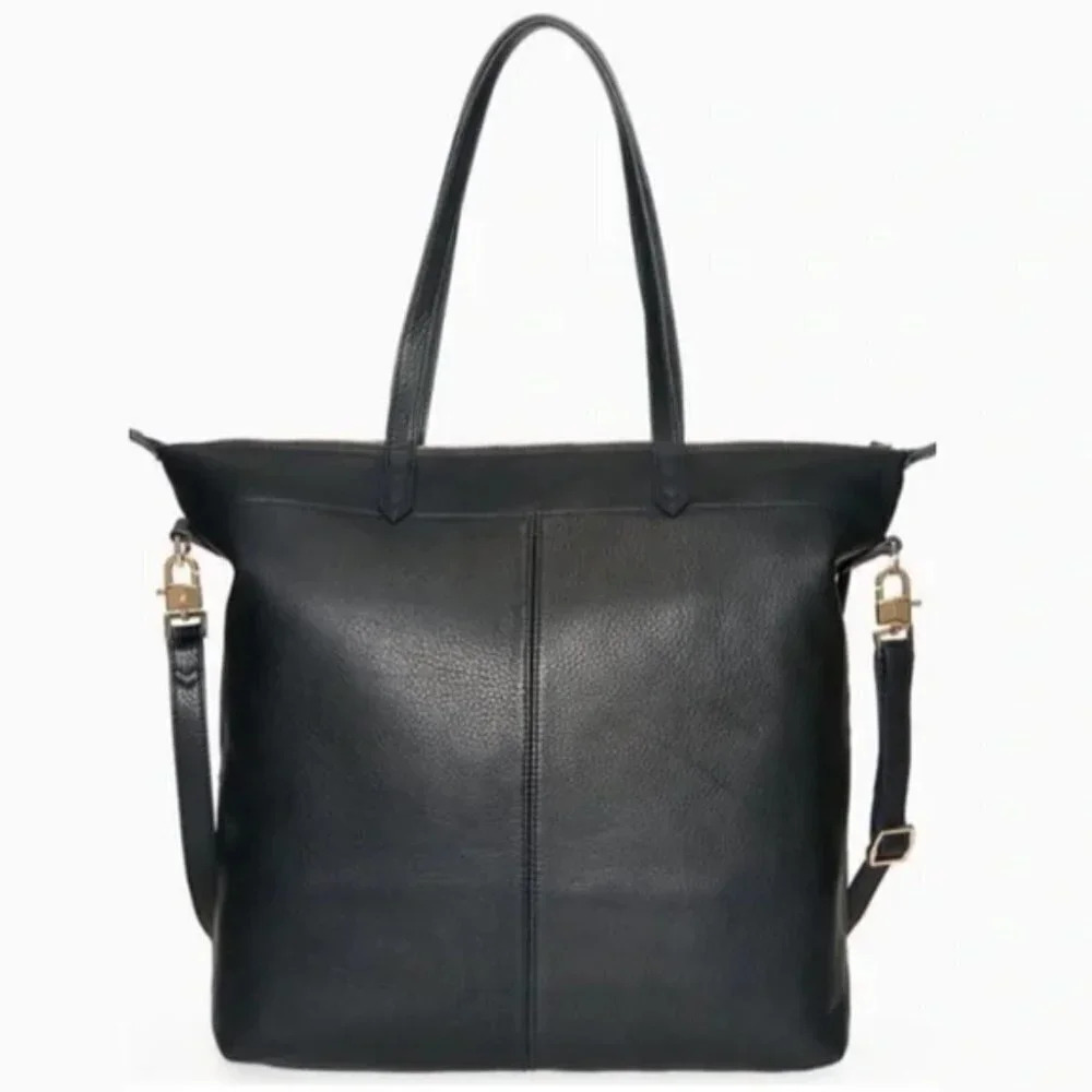 Stella & Dot Black Leather Covet Kensington Tote Bag with Gold Hardware Large - Picture 2 of 8